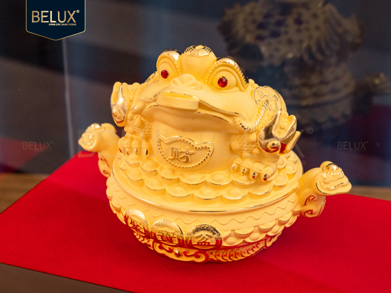 Tượng thiềm thừ vàng cát 14x10x10cm